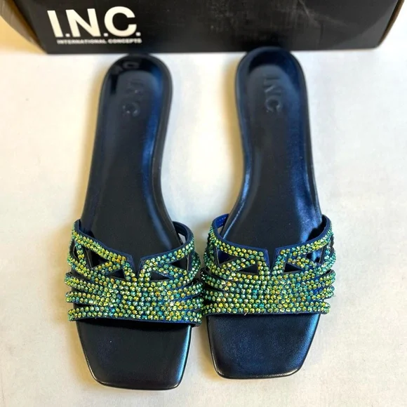 NEW INC International Concepts Tianah Rhinestone Slip-On Slide Sandals / Sz 10 - Picture 2 of 9